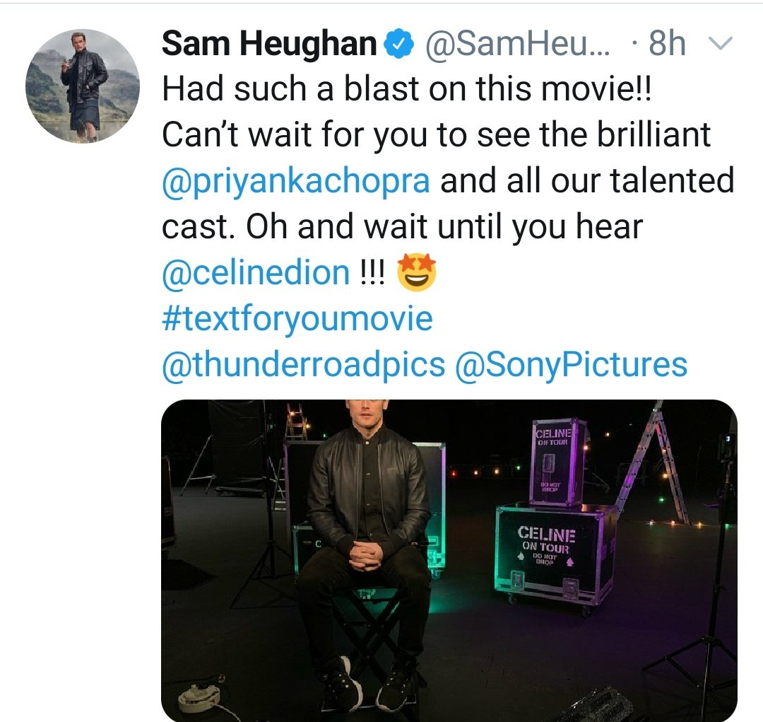Sam made me start again with Saturday (yeah, the man is relentless ) by posting one last picture from the set of  #TextForYouMovie, even tho he wasn't quite done filming! But he had a blast & complimented Pri & the cast. Can't wait for the movie! #SamHeughan #PriyankaChopra