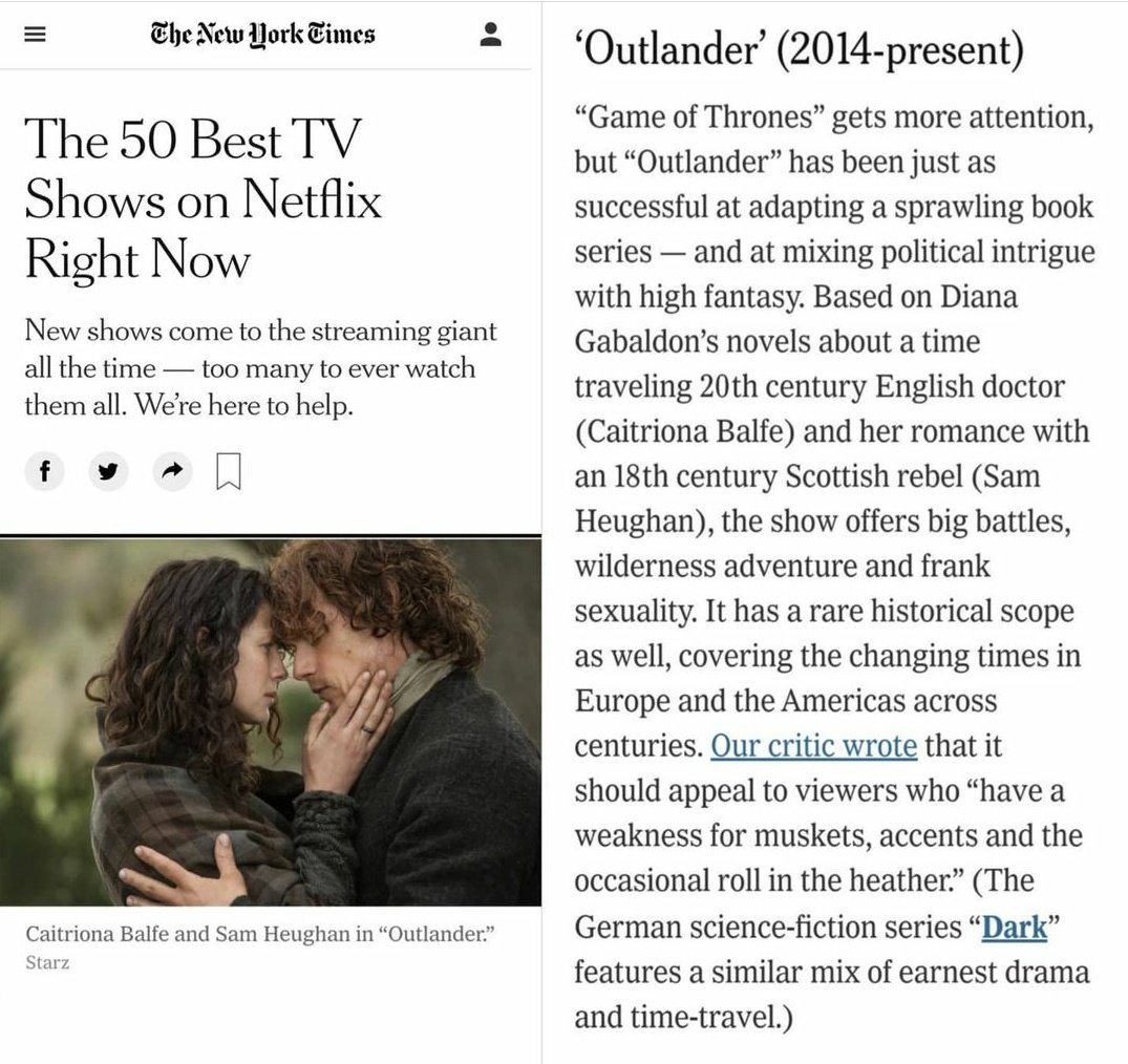  #Samday started with some end of the year goodies like Sam being on the Best Dressed Men of 2020 list of  #TheNational and  #Outlander on  #TheNewYorkTimes Best 50 TV shows on Netflix! Sam and  #Outlander, what a perfect pairing! Way to represent!  #SamHeughan