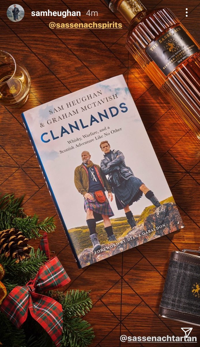 Monday brought another perfect pairing - the  #SassenachTartan,  #sassenachwhisky and  #ClanLandsbook !! Sam, what a glorious year you have had!! So incredibly proud of you! #SamHeughan
