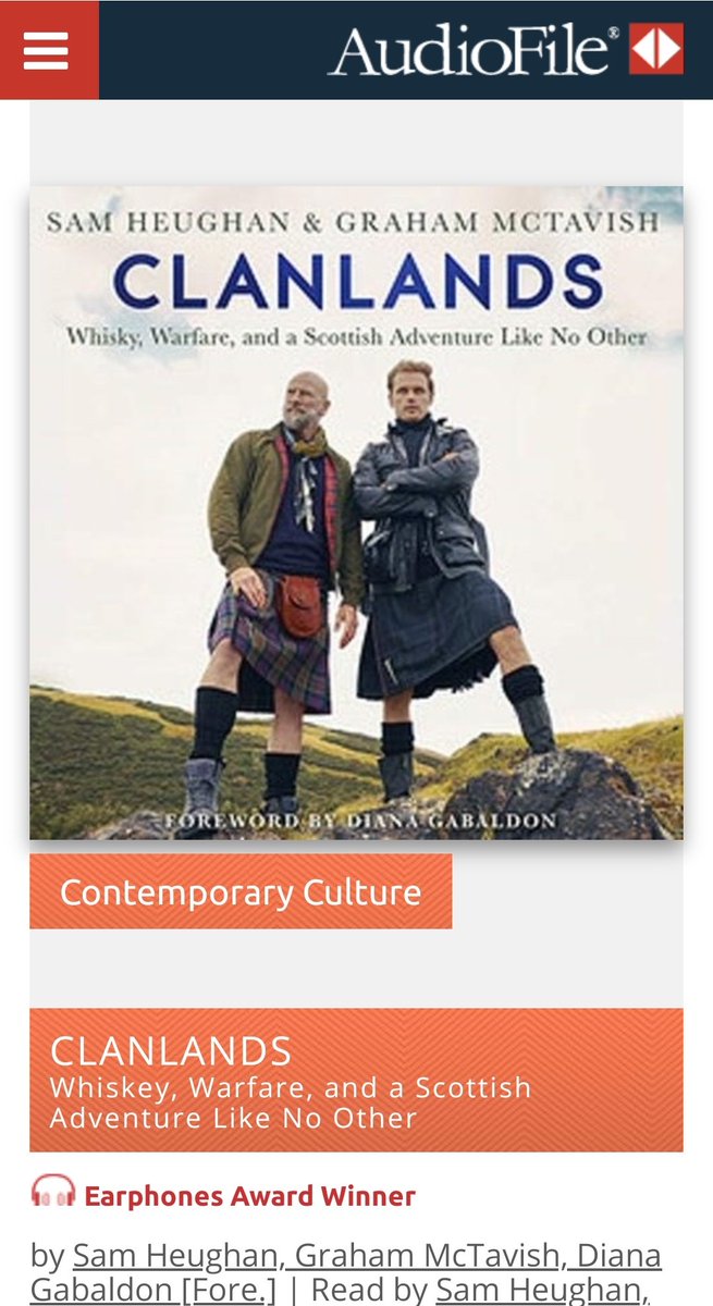 Thursday started with another great review of  #ClanLandsBookand a  #EarphonesAward ! i said many times, the Audiobook is incredible! Plus  #TBThursday to Sam on the podcast  #Scran  Talking Whisky with  @SamHeughan - Scran Podcast / Laudable Podcasts