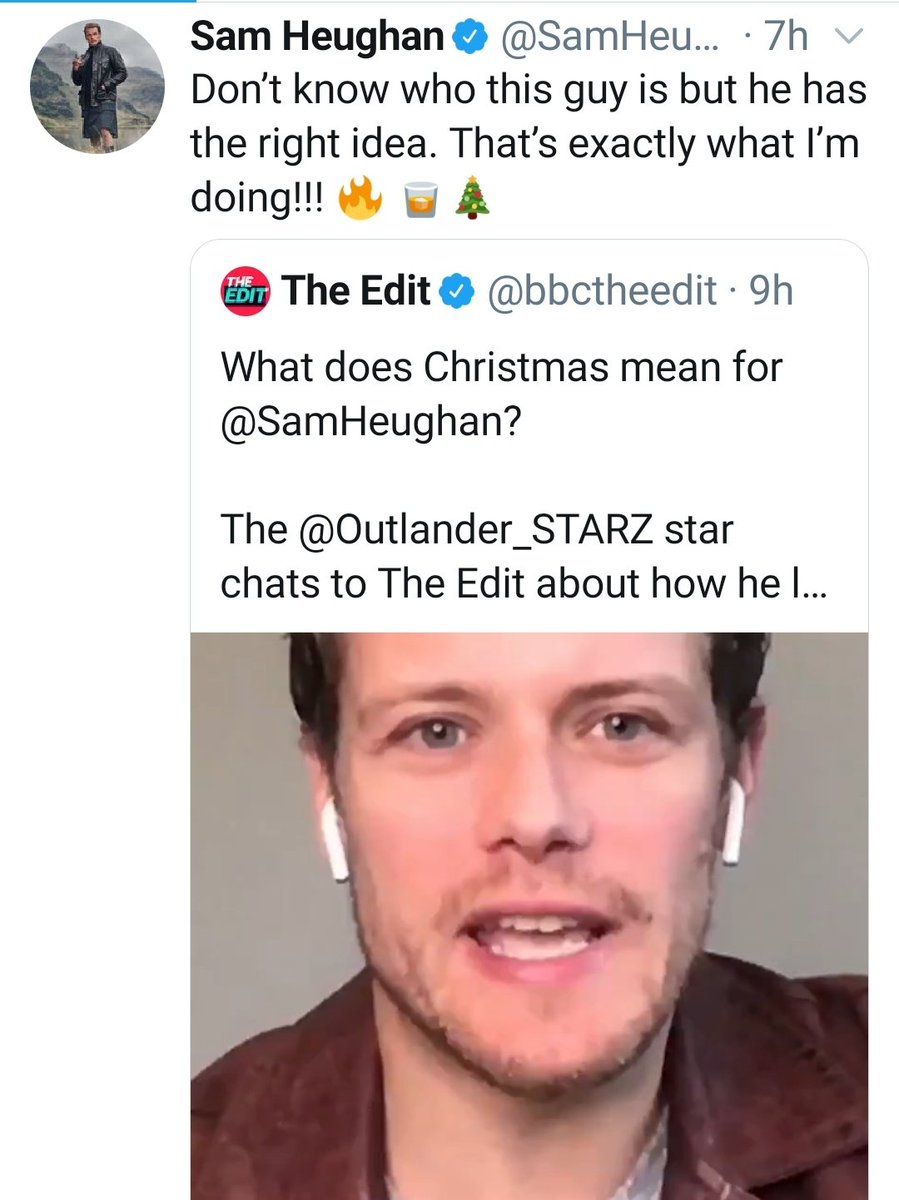 Saturday brought us another Sam interview for BBC Scotland's Christmas special!  #SamHeughan https://twitter.com/bbctheedit/status/1342789562599354369?s=19