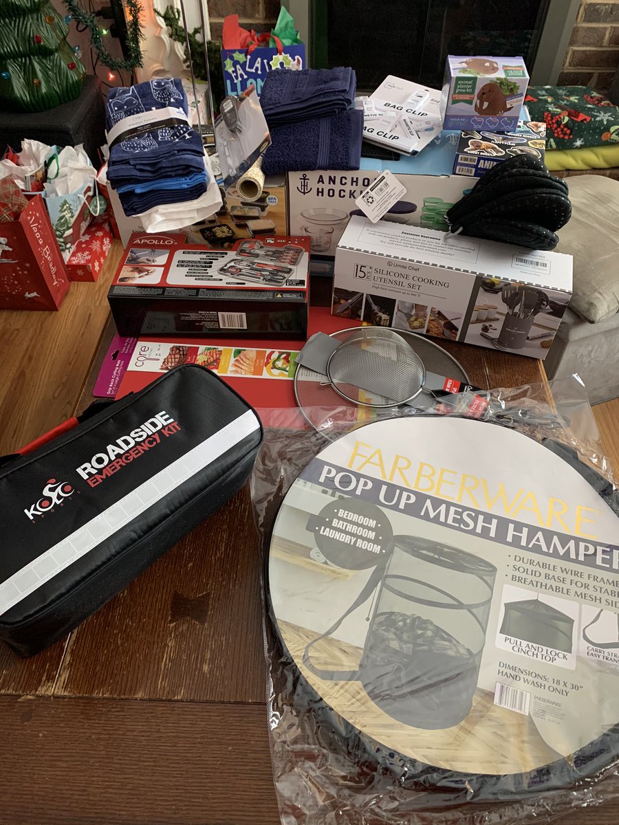 wsquared77's tweet photo. @notjoshdenson My son will be moving into his own place this coming year and this was his Christmas haul. He was excited! 😅 https://t.co/Tw1KHB6cKD