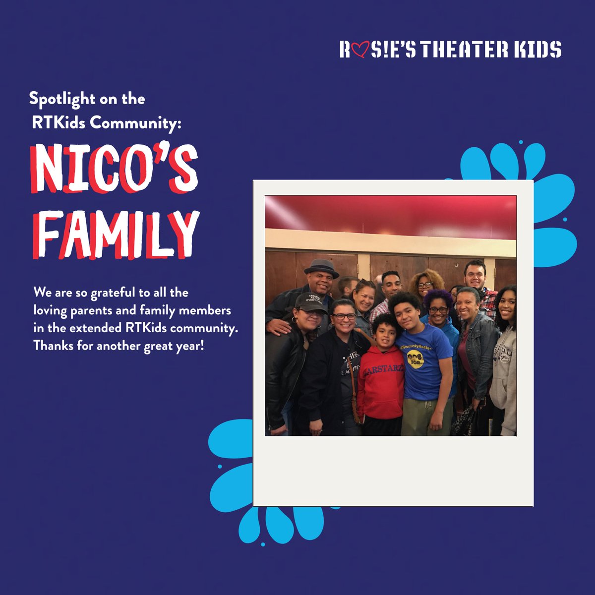 RTKIDS's tweet image. Shout out to Nico (top left) and his amazing circle of support! We are so grateful to all the loving parents and family members in the extended RTKids community. Thanks for another great year!

Photo credit: Dre (Nico's dad)

#RTKids
#Theater
#Arts
#nonprofit
#theaterkids
#NYC