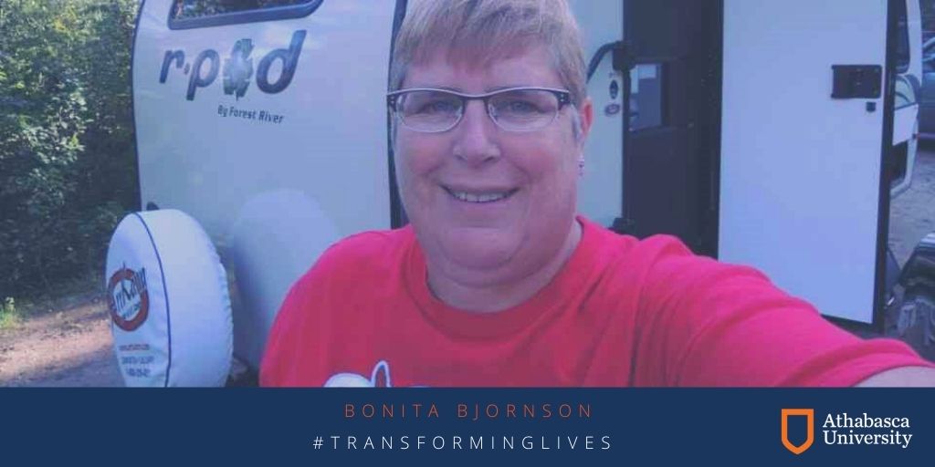AthabascaU's tweet photo. "Thankfully, I love learning. There were times when I wanted to quit; in fact, with three courses to go I almost did."
It's never too late. Bonita Bjornson committed to her education and finished her #BA in her 50s #AthabascaU https://t.co/uGWbwRmAXe #OneAU #TransformingLives https://t.co/irZTzSsPIx