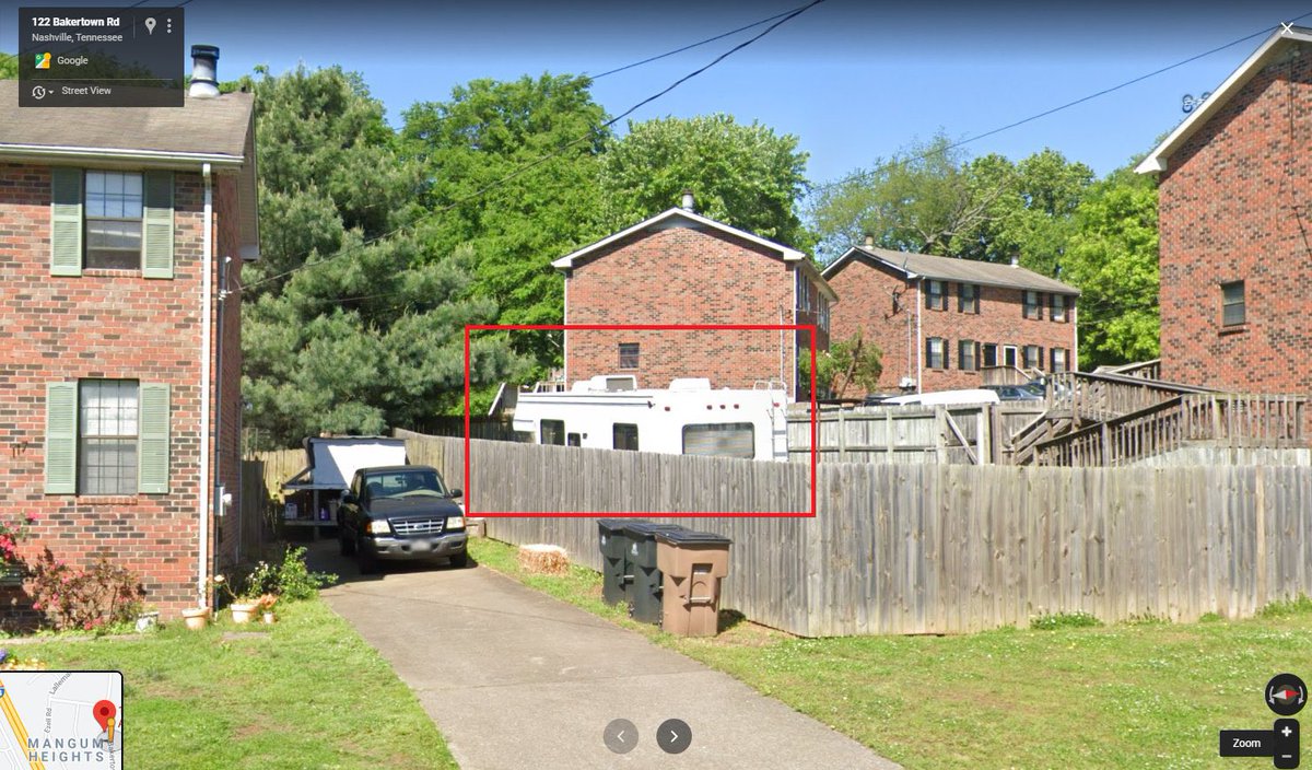  #NashvilleView from Google Street View of the suspect’s property and the RV parked at the rear of what appears to be an apartment complex/building. 1/2