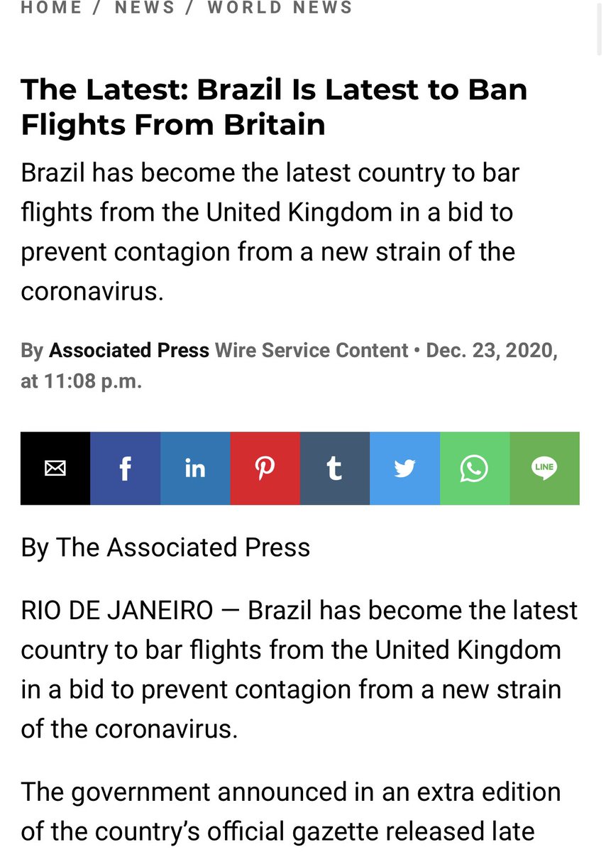 4/ Brazil has also restricted UK travel.  #covid19  https://www.usnews.com/news/world/articles/2020-12-23/the-latest-uae-islamic-body-oks-vaccines-even-with-pork