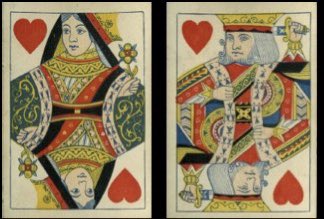 Note:Playing cards have existed for thousands of years (scholars believe they originated in the East). As they hit the West, the face cards began to resemble western monarchy These are from an ~1865 English deck, the same year the book was published http://wopc.co.uk/blogs/kenlodge&nbsp;…