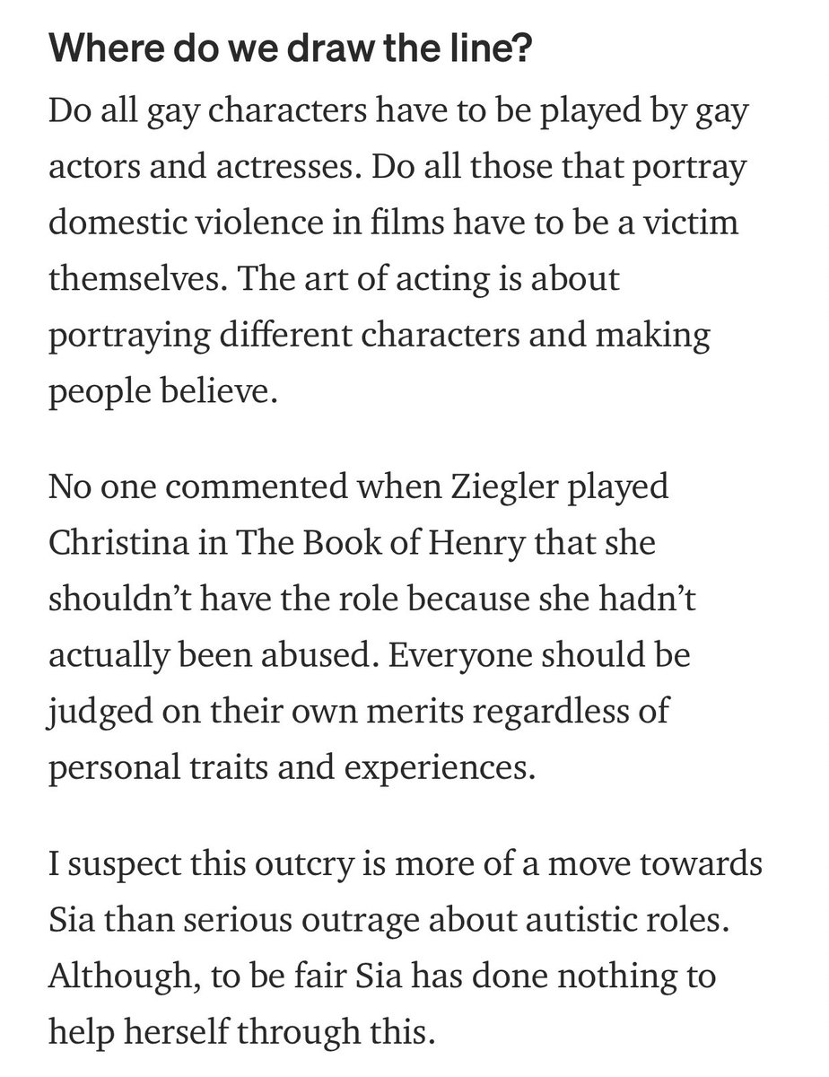 14. Profilic-writer  @samharnold, who also is parent of an autistic child, shared her opinion and analyzed the movie from a different, very interesting perspective. She touches solid points which should be considered by everyone who publicly slams Sia for her casting decision.