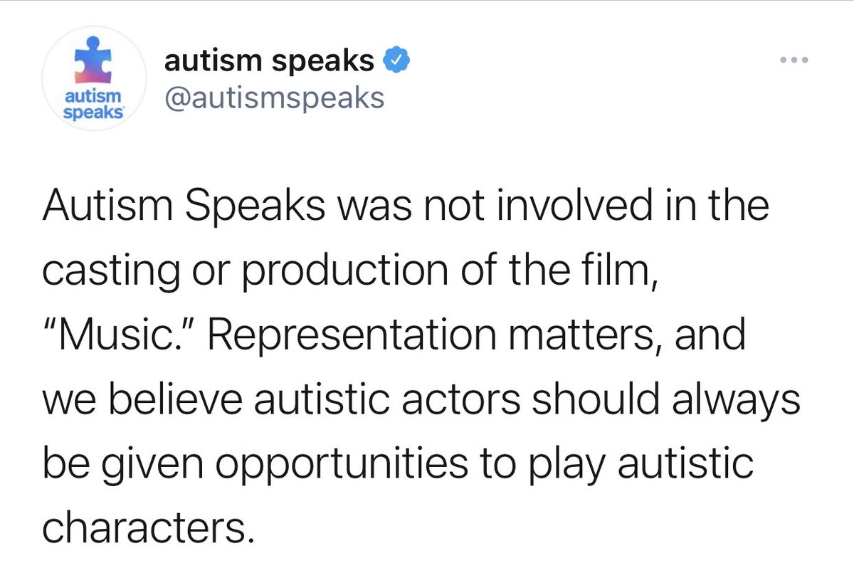 5. Polarizing hate-group ”Autism Speaks” was at no point part of the movies pre-production or production. They *only* came on board a long time after the movie was finished and were kicked off it as soon as Sia was informed about their behavior by a fan on Twitter.