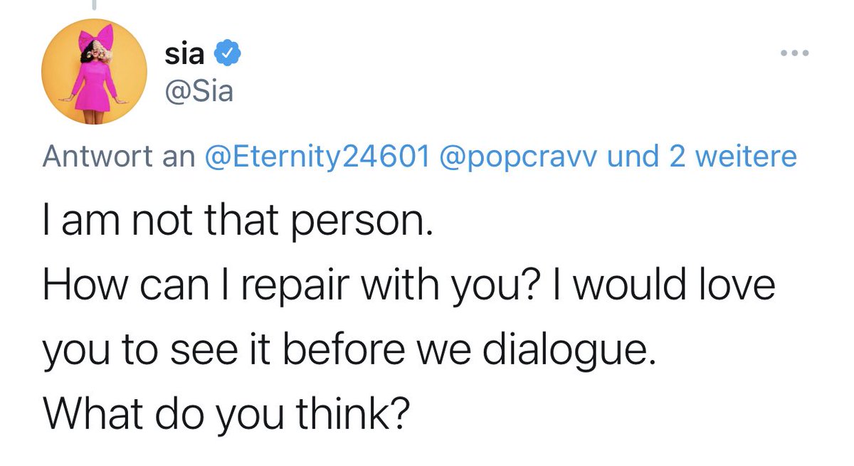 7. Against what the majority of autistic advocates are claiming on Twitter that Sia ”is unreasonable“, she is actually very open to have an honest dialogue with some representatives on their concerns on the movie ”MUSIC“.