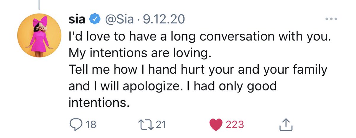 7. Against what the majority of autistic advocates are claiming on Twitter that Sia ”is unreasonable“, she is actually very open to have an honest dialogue with some representatives on their concerns on the movie ”MUSIC“.