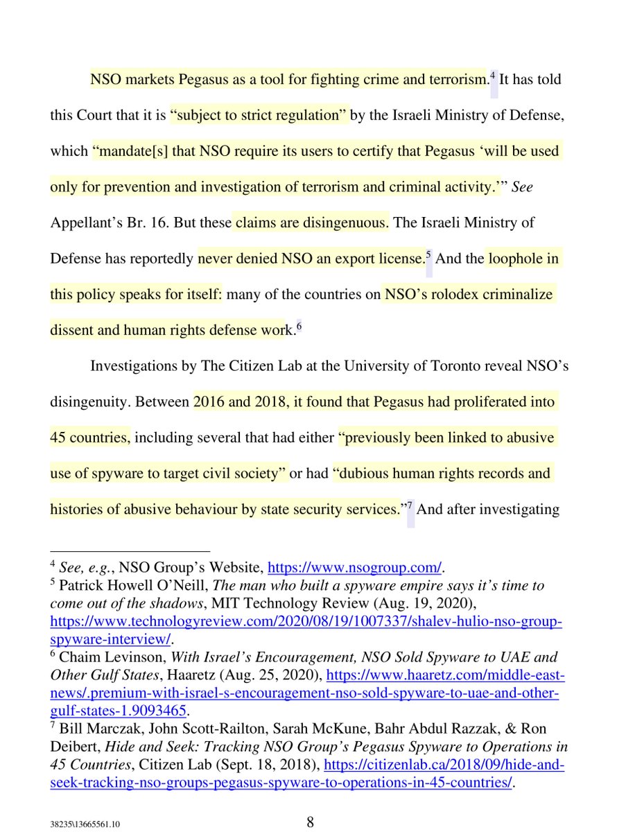 2016 - 2018‘Pegasus had proliferated into 45 countries.. several that had either “previously been linked to abusive use of spyware to target civil society” or had “dubious human rights records & histories of abusive behaviour by state security services“ https://twitter.com/File411/status/1220002781806911488?s=20