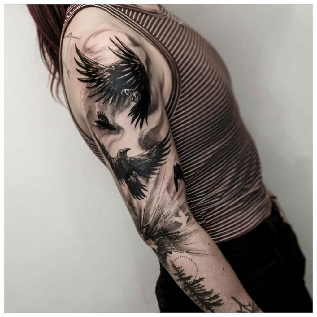 Venetian Tattoo Gathering  Tattoos  Body Part Arm Sleeve  Raven bird  skull