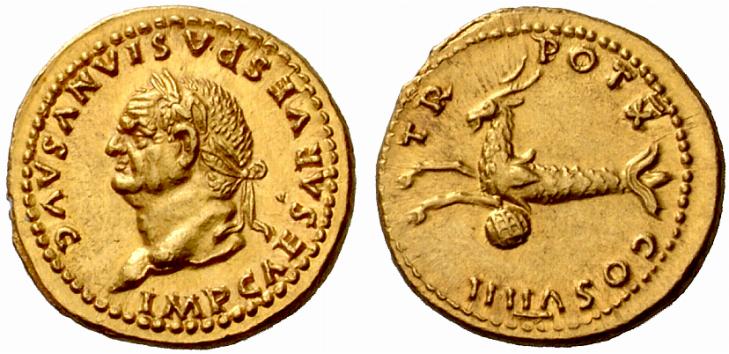 A coin of Vespasian(69-79). Capricorn with the sphere.