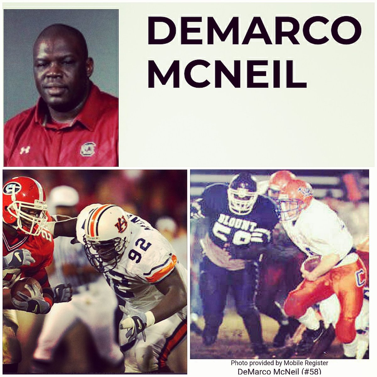 Icons Sport Mobile Region has learned from our sources that former Blount HS and Auburn star Demarco McNeil has shown interest in becoming the defensive line coach at the University of South Alabama. Let's make this post go viral in support of him @WeAreSouth_FB @WeAreSouth_JAGS