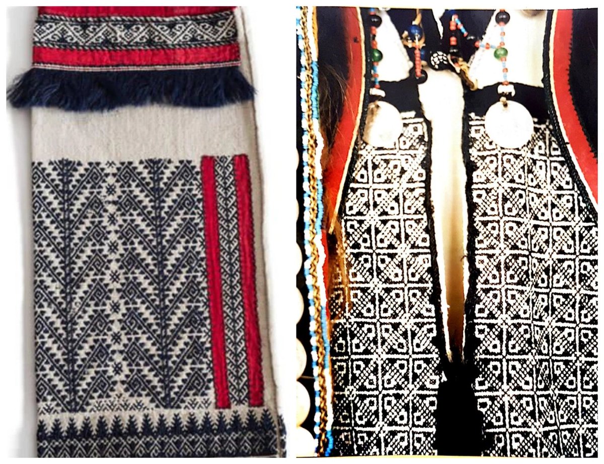 loza krstačka (vine of crosses), grančice (twigs) and bjelolišće (white leaves, referring to the technique of outlining and filling in a background area, leaving an un-embroidered leaf shaped area).