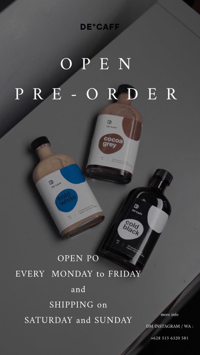 Khariestama's tweet photo. @hrdbacot Hai mincot, nitip dagangan @decaffid buat temen-temen di Jabodetabek.
Ada 3 variants, #ColdWhite #ColdBlack buat pecinta coffee dan #CocoaGrey buat penyuka non-coffee.
Bisa preorder setiap Senin-Jumat dan shipping hari Sabtu/Minggu.
#lapakcot. https://t.co/TCOZjwhxoL