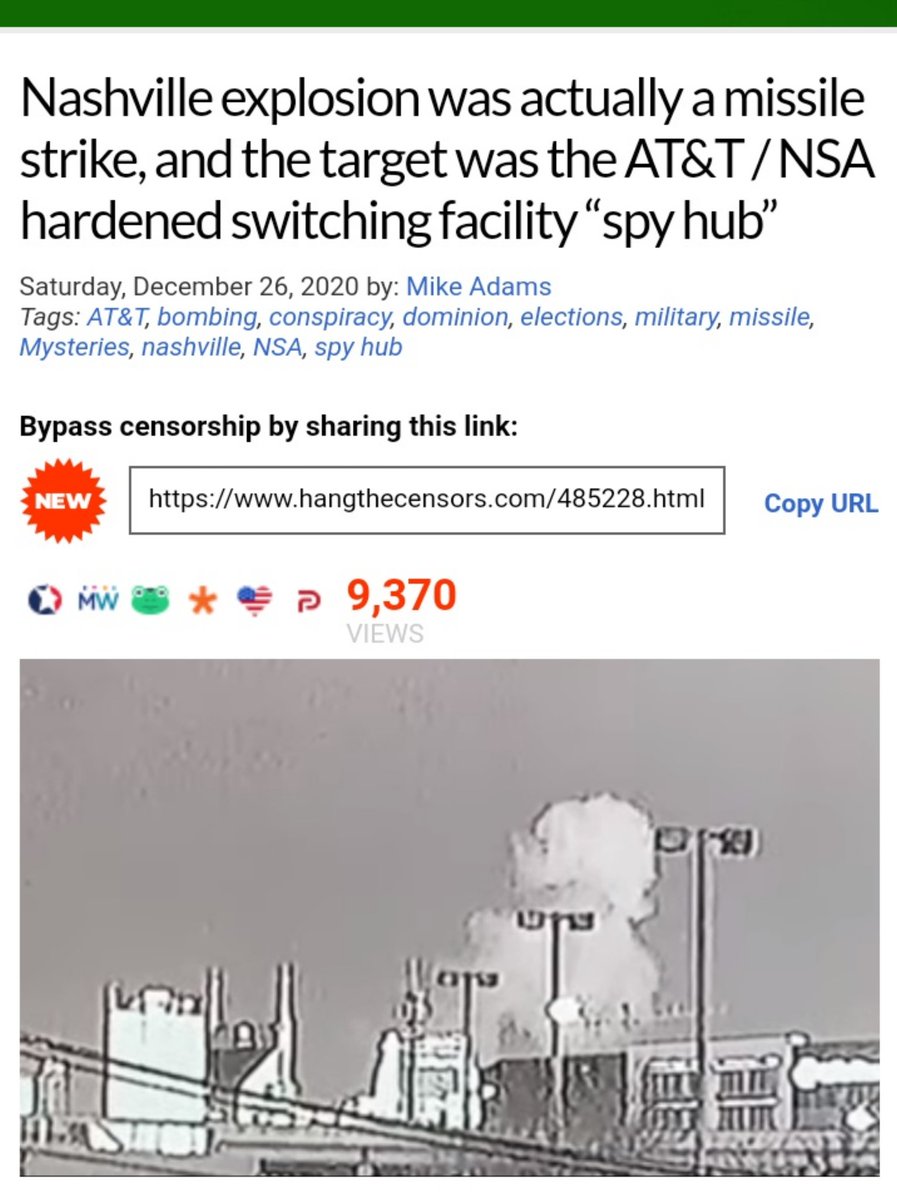 NASHVILLE EXPLOSION WAS A MISILE ATTACK FROM AN AIRCRAFTNashville explosion was actually a missile strike, and the target was the AT&T / NSA hardened switching facility “spy hub”