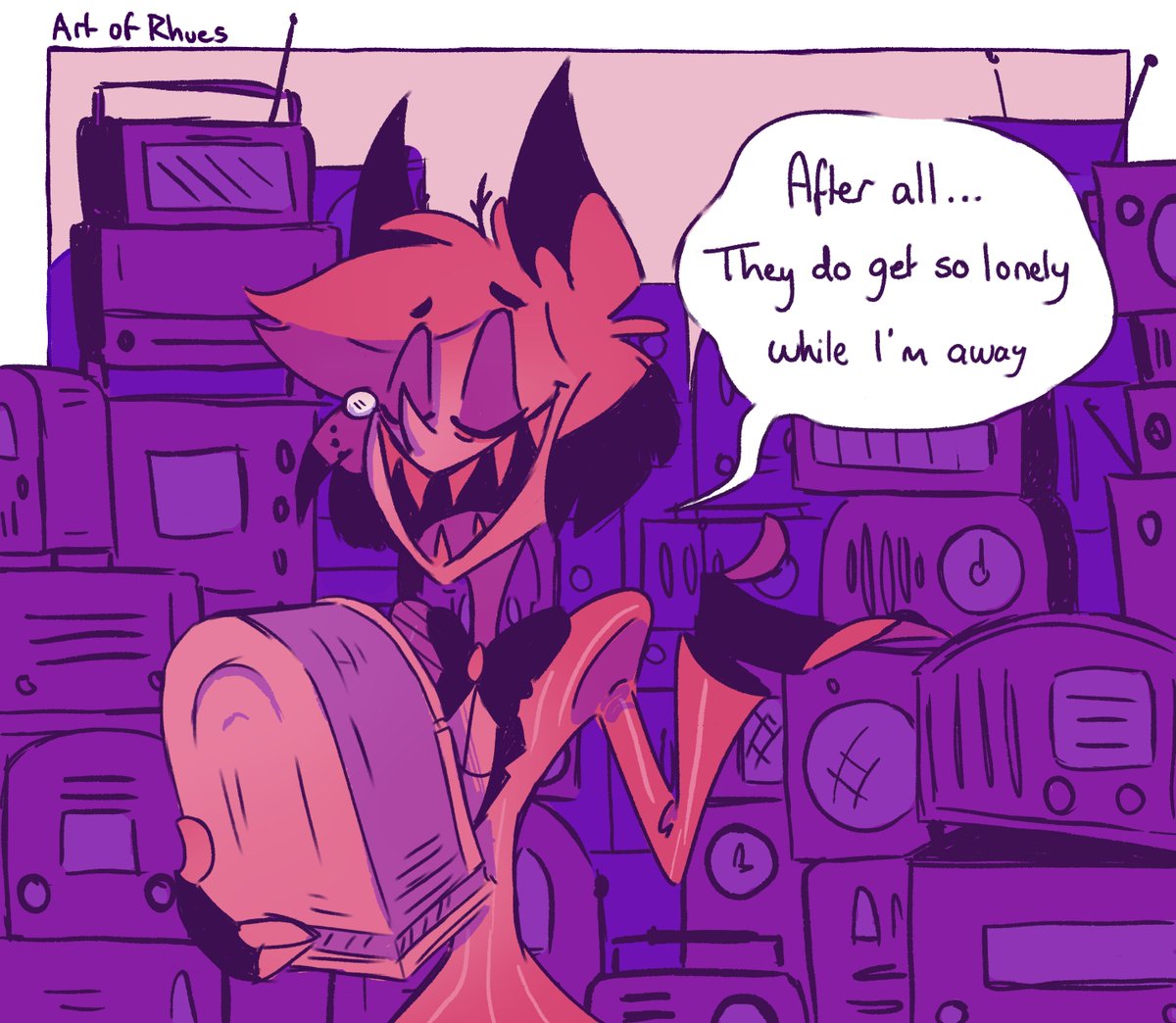 Am I under the impression that Alastor collects and hoards old and abandoned radios which he individually names after famous Jazz musicians....Yes...Yes I am.. #HazbinHotel  #HazbinHotelAlastor  #HazbinHotelFanart  #HazbinHotelcharlie  #hazbinhotelcomic