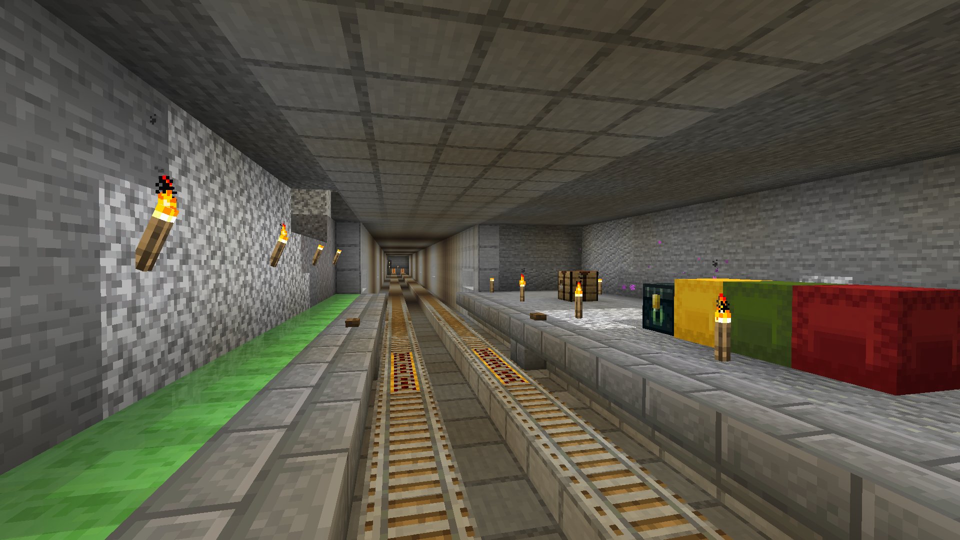 ぶちじぃ 地下トンネルの工事をしています 敵mobが湧く明るさの場所がありますが ハーフブロックと線路で湧き潰し済み マイクラ マインクラフト Minecraft