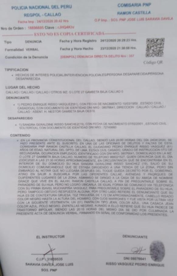 12CarlosAndres's tweet photo. Gente, mi prima ha desaparecido desde el 23 de diciembre ,mis tíos se encuentran preocupados al no tener información sobre ella. Espero que me ayuden con un RT por favor. Cualquier información comunicarse al número : 988 021 527 https://t.co/Tcu0ew7beU