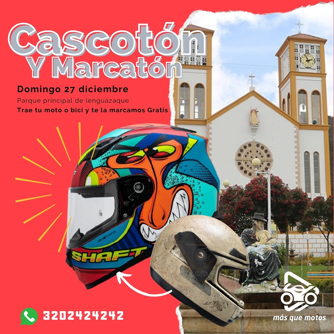 #EspacioPatrocinadores

GRAN CASCOTÓN Y MARCARÓN DE MOTOS ESTE DOMINGO EN #LENGUAZAQUE

¡Tu bicicleta también te la marcamos totalmente gratis!

😉💥 Gran Cascotón y Marcatón para este domingo 27 diciembre en el Parque principal de lenguazaque

Contactanos: 320 242 4242