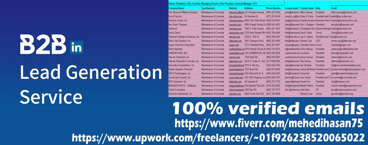 Upwork: upwork.com/freelancers/~0…
Fiverr gig: fiverr.com/share/b0RRdN
#b2bleadgeneration #leadgeneration #linkedinleadgeneration #listbuilding #emailmarketing #webresearch #datascraping #dataentry #fiverr #digitalmarketing #freelancer #salesnavigator #prospectlist #Contactlist