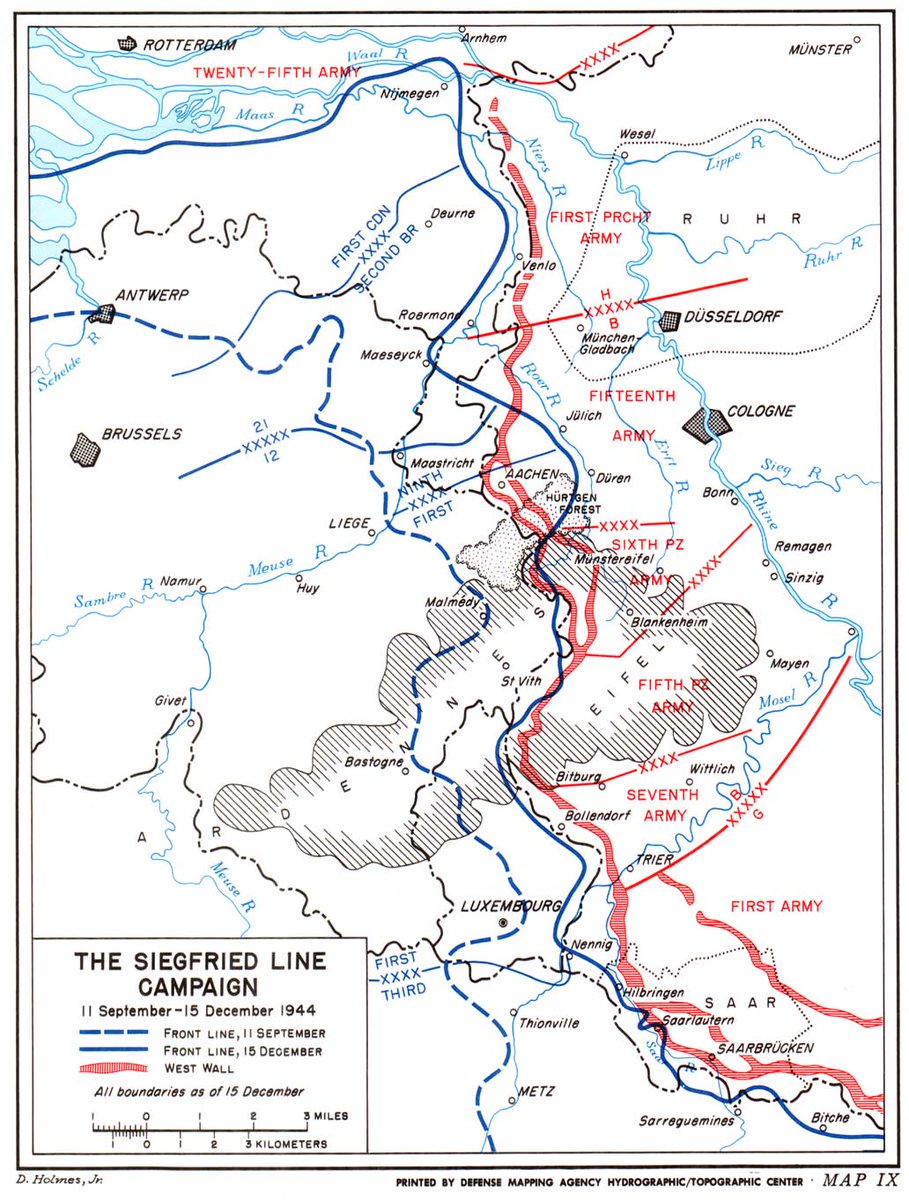 Before the Germans attacked in December, Patton had been planning a breakthrough of the Siegfried Line for 18 December 1944 and had tasked 4th Armored Division with exploiting that breakthrough and advancing on the Rhine River to Mannheim.