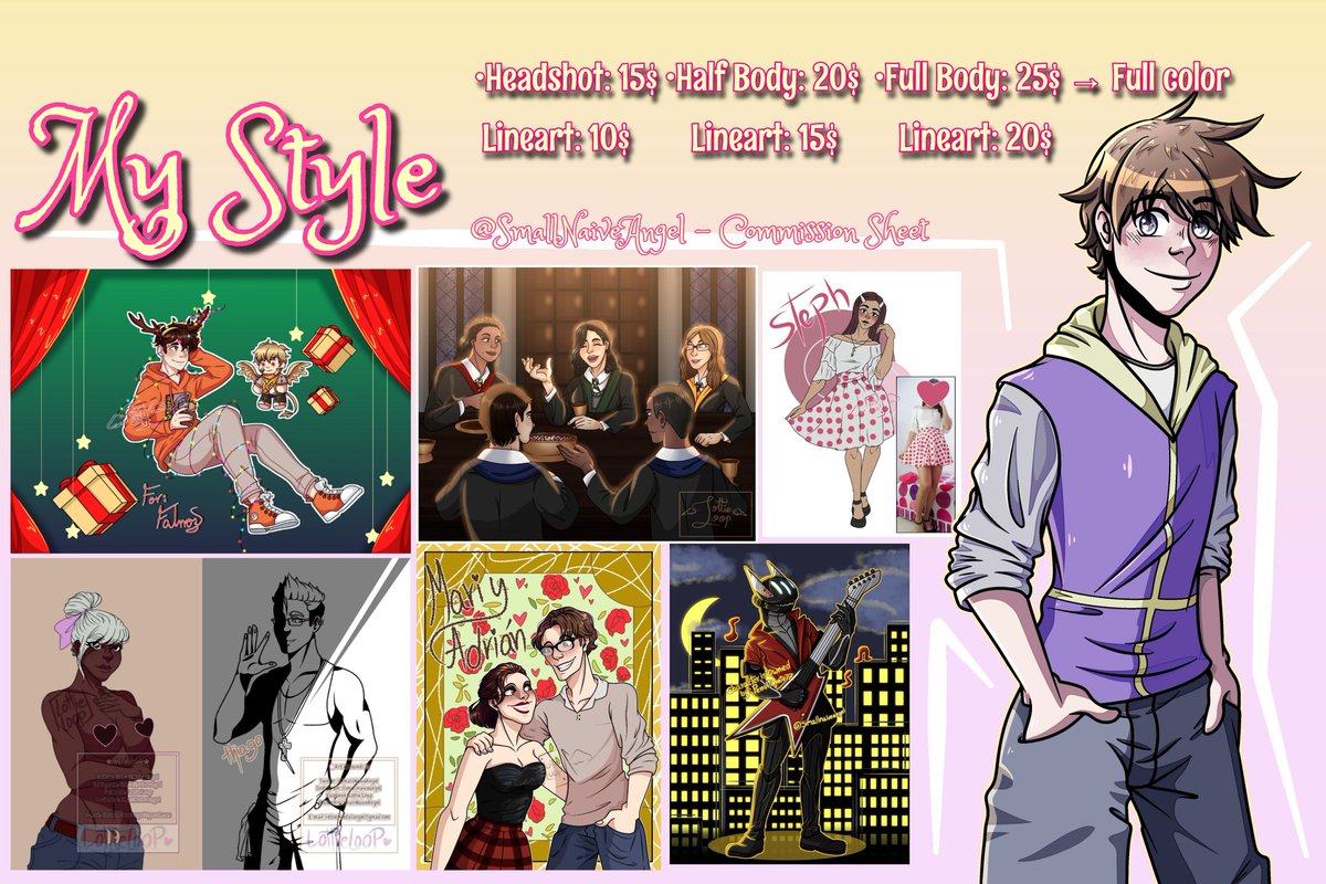 SmallNaiveAngel's tweet photo. @HotelVinny Hello! I have commissions open if you're interested ^-^ here's some examples of my art and prices. I can draw SFW and NSFW! https://t.co/65XaKmoNmy