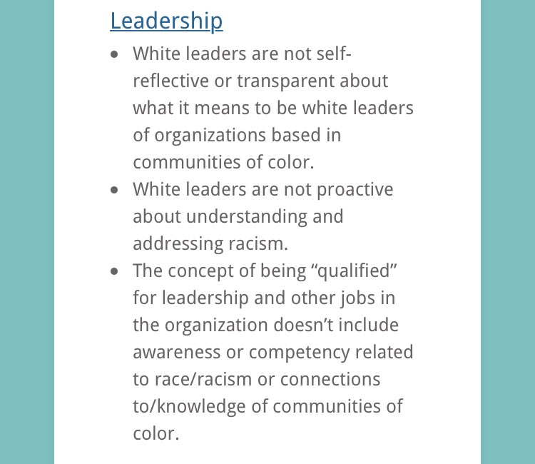  #socialwork programs that truly want to be antiracist need to take a critical self-reflective look.  #SocialWorkTwitter This article matches so much of my thoughts of the school of social work where I last worked. 1/2 http://www.mayenoconsulting.com/wordpress/seeing-and-naming-racism-in-nonprofit-and-public-organizations/