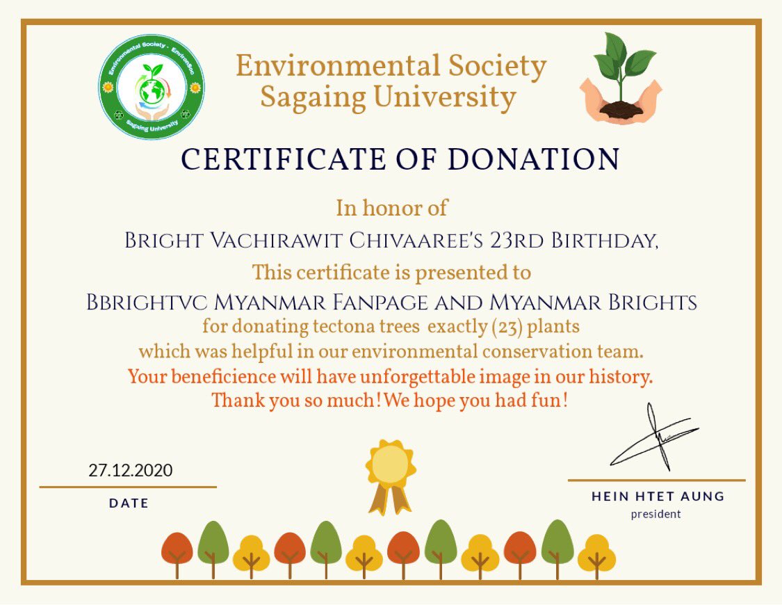 BrightMyanmar_'s tweet photo. Our donation for @bbrightvc birthday 🎁
We donated 23 tectona trees(teaks) because our Bright is turning 23 years old today 🥰 We chose this project as we already know how much Bright loves and cares for the nature🍃
#bbrightvc #23rdBrightDay #BrightBDpresent #BrightMyanmar 🇲🇲 https://t.co/G83Ez3D2eH