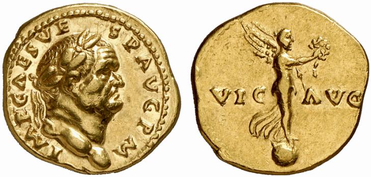 More simple gold coins of Vespasian and Augustus and Nero(1st century or earlier). They are victory commemorations with Victoria standing/sitting on the globe. But they are simpler, so no X.