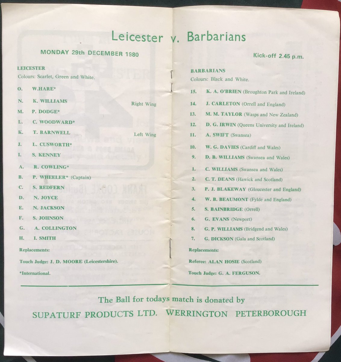 SOME 27TH DECEMBER MEMORIES Many of you will know that today was traditionally a special day each rugby season with a visit to  @LeicesterTigers from  @Barbarian_FC. Here’s a few late 20th century programmes which may spark some memory neurons firing.