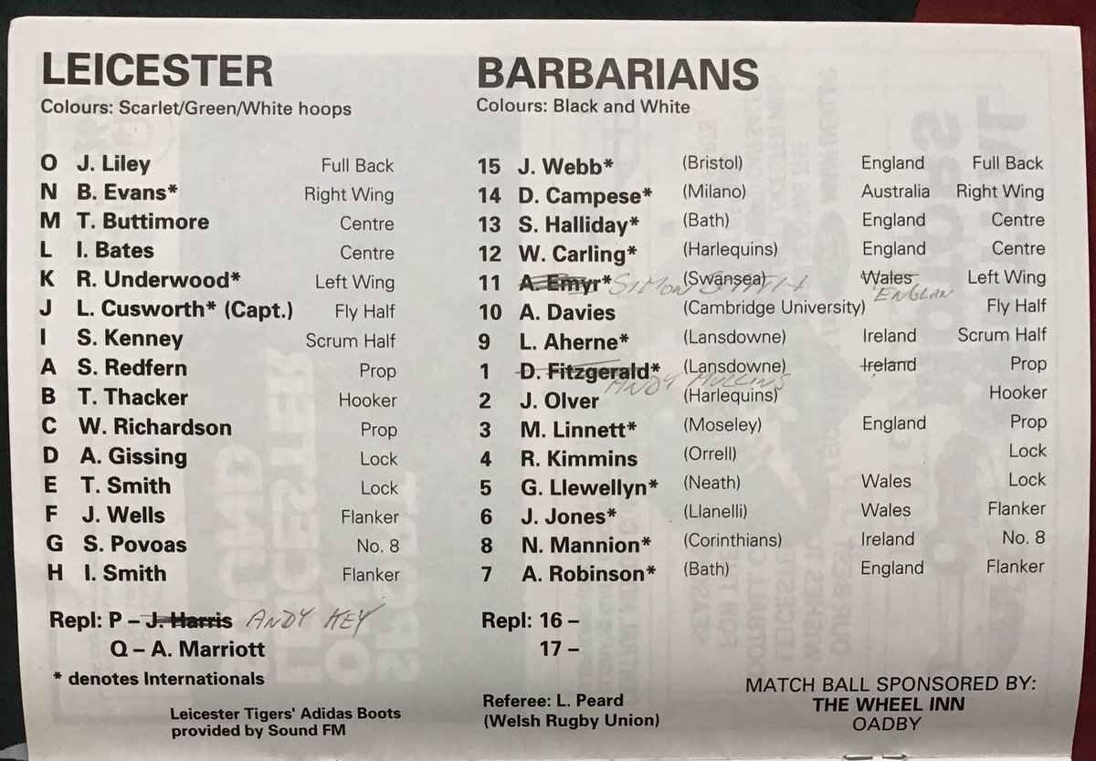 Welford Road can’t have seen many better backlines than the 1975 Barbarians at the top of the thread, but 1990 wasn’t bad either.