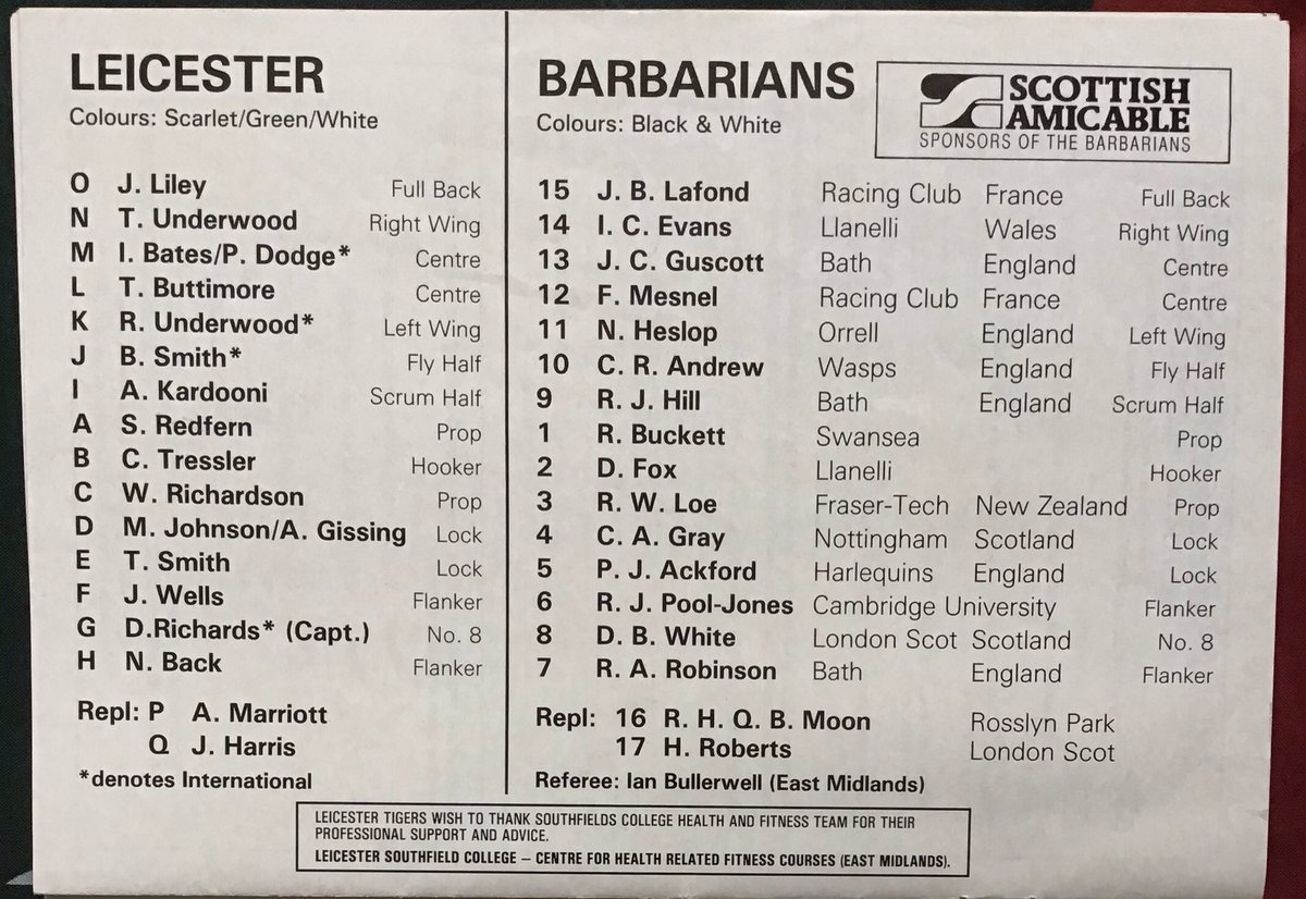 Welford Road can’t have seen many better backlines than the 1975 Barbarians at the top of the thread, but 1990 wasn’t bad either.