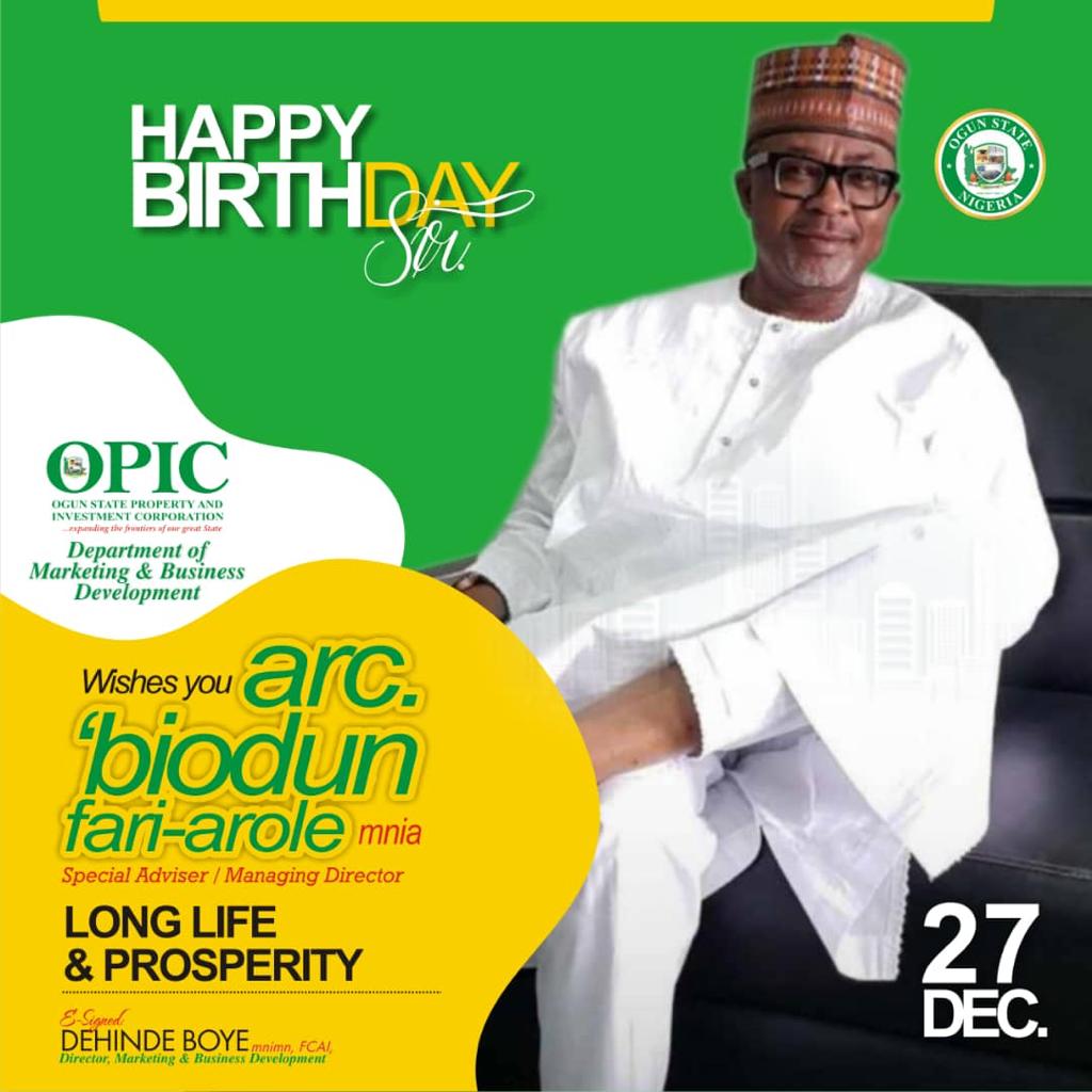officialopic's tweet photo. A happy and a joyful birthday to Our Managing Director, Arc. Abiodun Fari-Arole MNIA.

As your days, so shall your strength be sir.
Thank you for being a blessing and a wonderful leader.
#opic #birthdays #happybirthday https://t.co/WR64LxFZHg