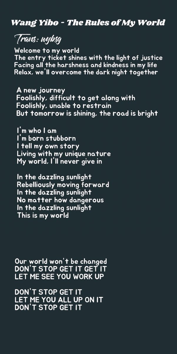 Wang Yibo Sg Wang Yibo The Rules Of My World Lyrics Translation Therulesofmyworld 我的世界守则 Wangyibo
