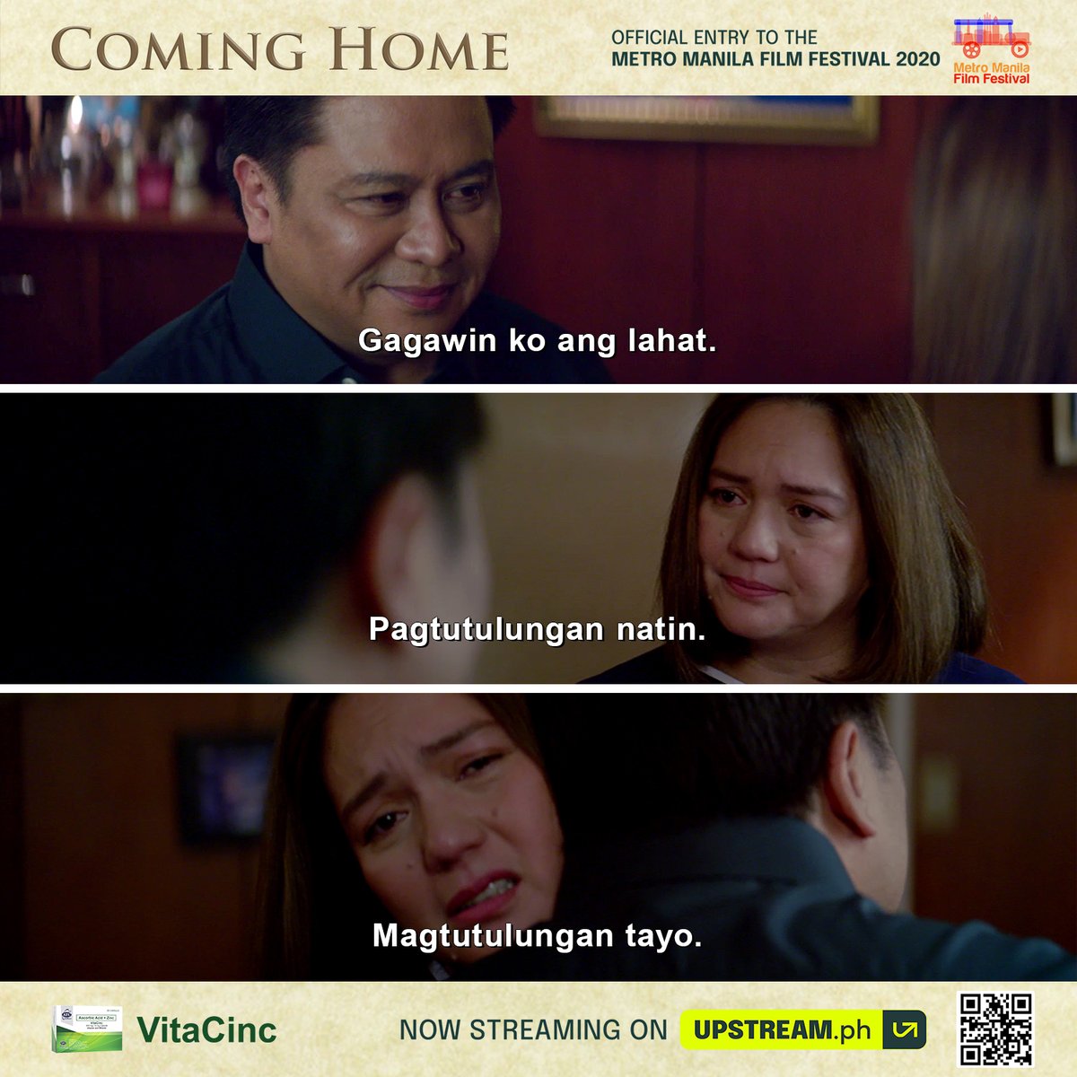 Pag nagmamahalan, tulungan. Walang iwanan. Watch COMING HOME, an official entry to the Metro Manila Film Festival 2020 now on Upstream.ph! Get your tickets via bit.ly/ComingHomeMMFF! #ComingHomeMMFF #MMFFOnUpstream #MMFF2020