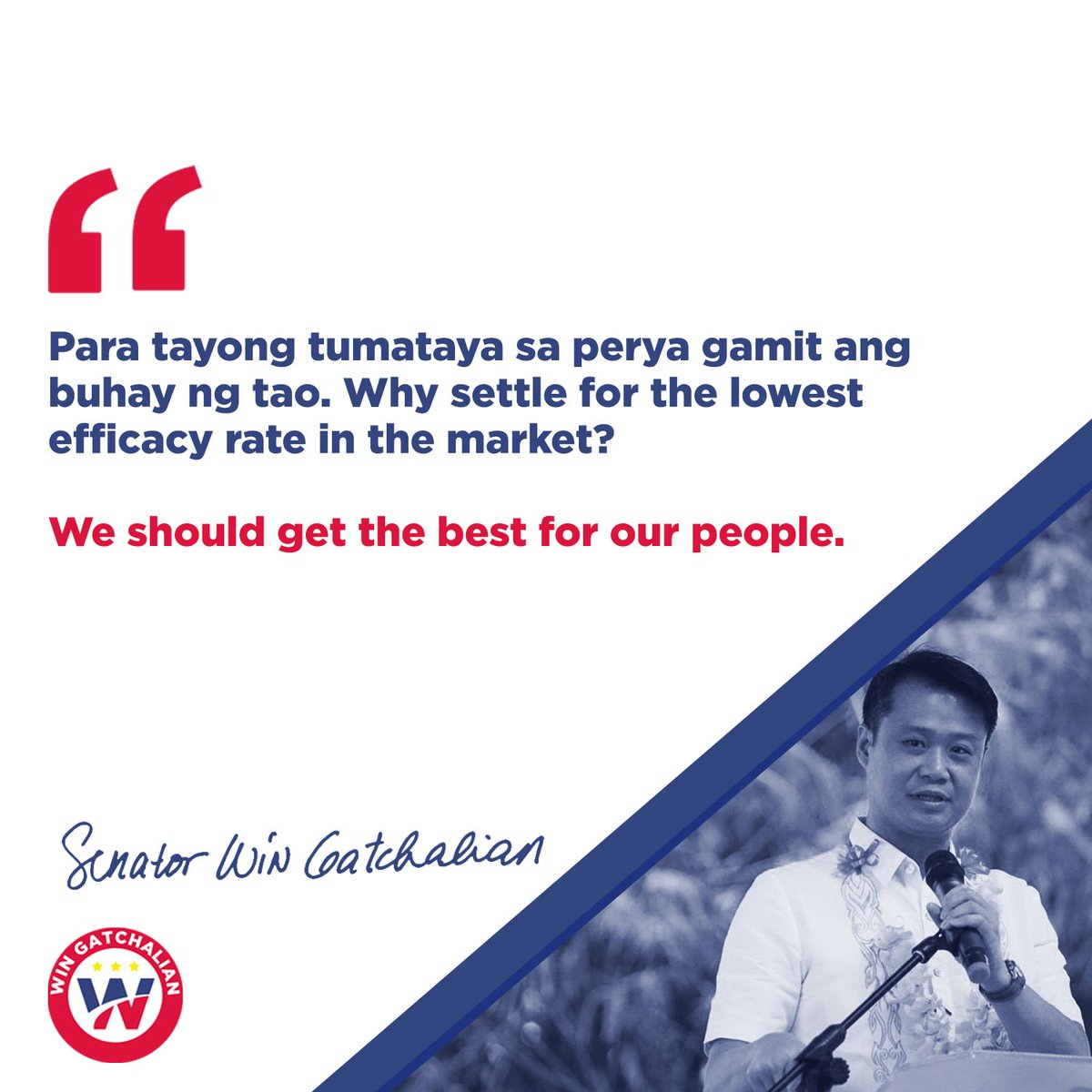 WinGatchalian74's tweet photo. Bakit tayo kukuha at gagamit ng vaccine na hindi siguradong gagana? Buhay po ng ating mga kababayan ang nakataya. #COVID19PH https://t.co/gGR0XvY8Wk