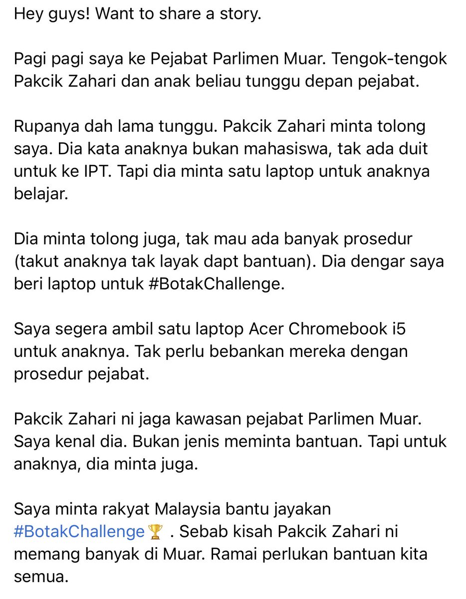 SyedSaddiq's tweet image. Hey guys! Want to share a story.

Cerita seperti Pakcik Zahari lah yang terus menginspirasikan saya untuk terus buat #BotakChallenge

Peruntukkan saya sebagai Ahli Parlimen dah ditarik semula.

Saya kena cari jalan untuk terus bantu orang susah di Muar.

I will do whatever i can!