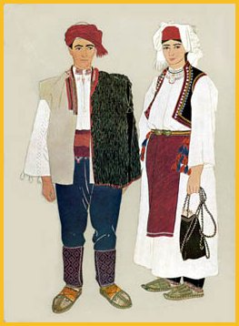 The men’s costume has some slight distinctions reflecting marital status or age than the women, they are fewer and less obvious. Male attire in the Dinaric region featured a knee length tunic, wide sleeves, sleeveless woolen waistcoat,(Western Hercegovina)