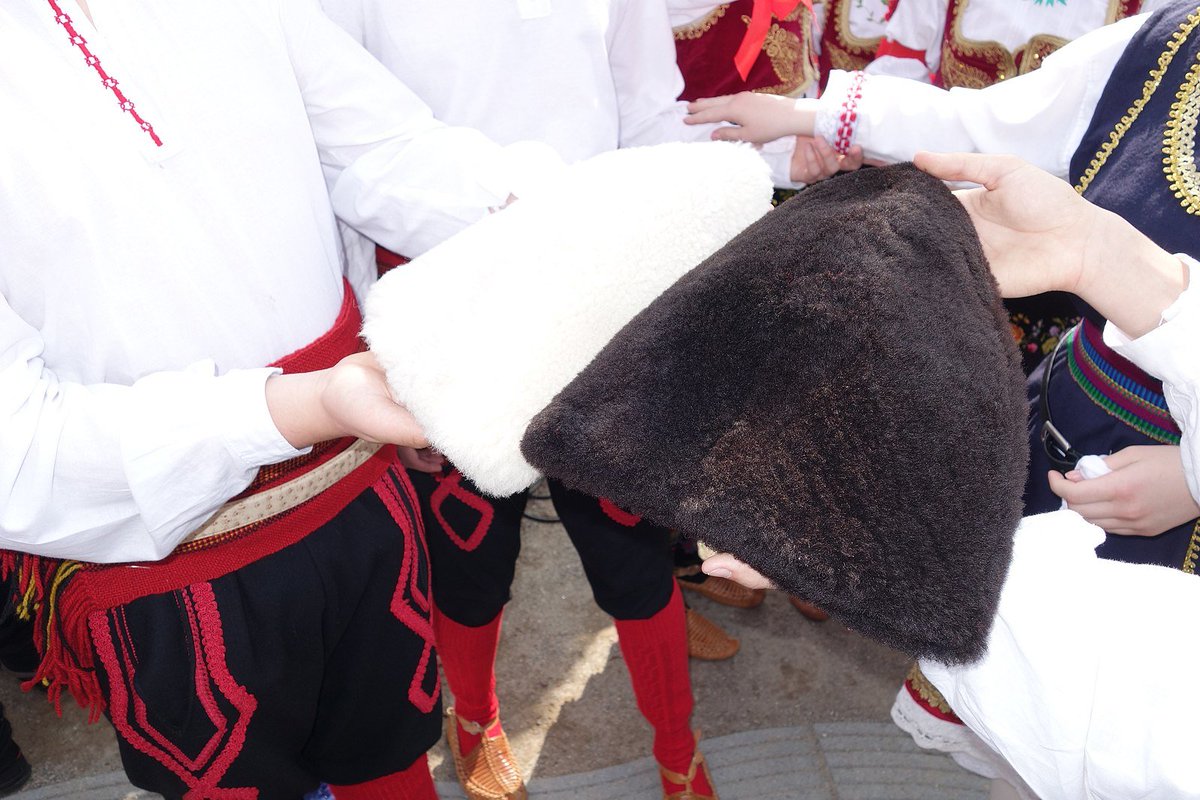 Šubara – sheepskin hat.Fes – fez. The right to wear a hat was gained by a young man when he had reached maturity or a marrying age.Šal – a scarf wrapped around the fez. Older married men have the ša.(neither specific to Bosansnka Krajina. just for show.)