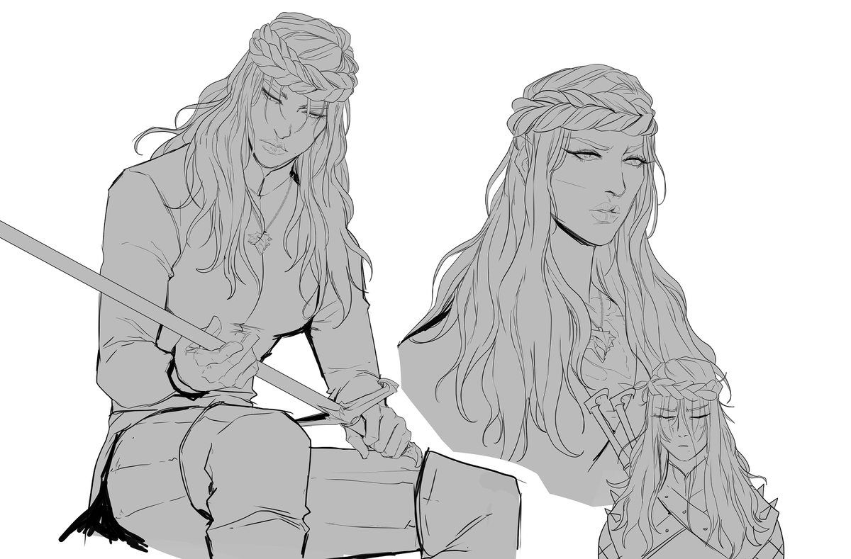 A few more draws of Ophelia. She always looks tired or annoyed. #witcherlass 