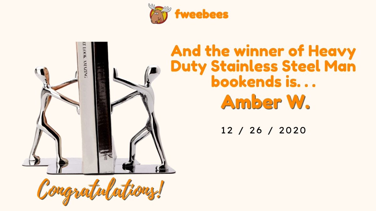 fweebees's tweet image. And the winner of yesterday's fweebee - Heavy Duty Stainless Steel Man bookends is...
Amber W.
Congratulations Amber! We'll be in touch to ship your prize out.
