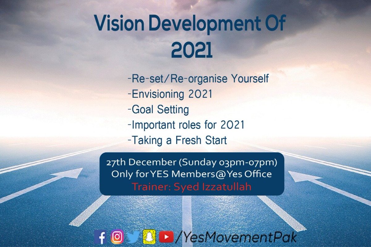 yespakorg's tweet image. Youth Empowerment Society is going to conduct a session exclusively for their member's on topic "Vision Development of 2021", today.
#youthempowerment #VisionDevelopment #YES #YouthEmpowermentSociety #TeamYES