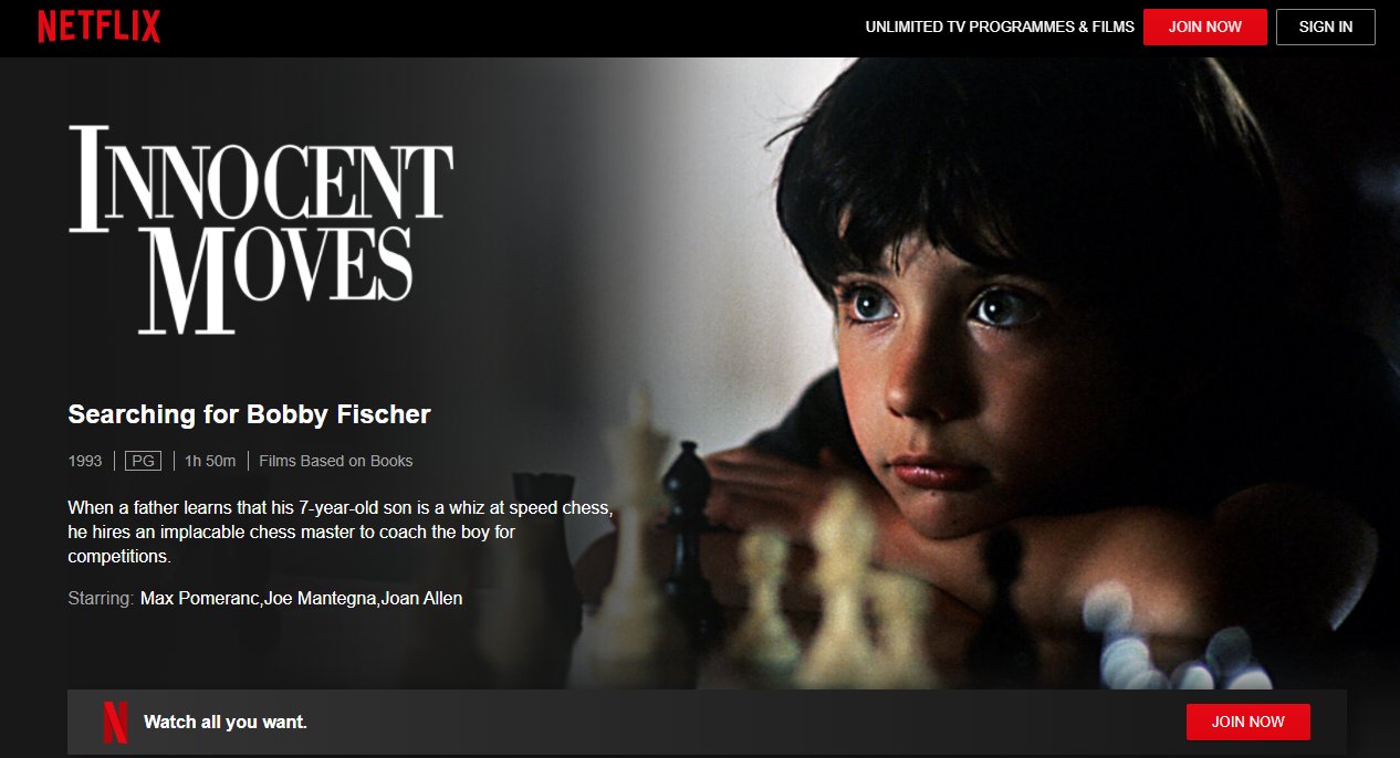 Where to watch 'Searching for Bobby Fischer (1993)' on Netflix