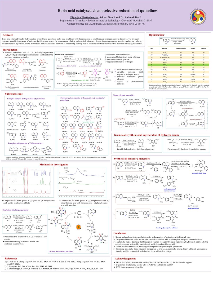 Dipanjan Bhattacharyya (@dipanjan_chem) on Twitter photo Please have look at a simple and efficient reduction of quinoline which is extended to synthesis of some of the biologically active molecules. #RTCS_OBC_poster <a href="/RTCS_OBC_IISERK/">RTCS OBC IISERK</a> Please have look at a simple and efficient reduction of quinoline which is extended to synthesis of some of the biologically active molecules. #RTCS_OBC_poster <a href="/RTCS_OBC_IISERK/">RTCS OBC IISERK</a>