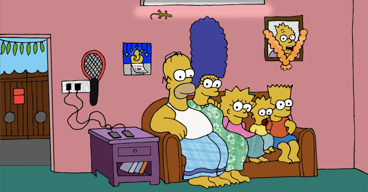 And then I decided to amp it up a bit and do an entire Chennai themed Simpsons sofa scene with a lot more finer detail