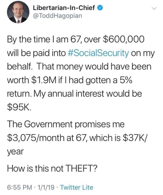 Imagine being wealthy and privileged enough to think that if a dollar isn’t being used to generate a return, it must be “theft”. Now imagine if everyone actually took this device. The system would fail. ->