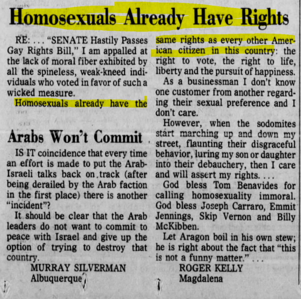 Albuquerque Journal (Albuquerque, New Mexico) 1993-03-15"Homosexuals already have the same rights as every other American citizen"